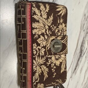 Vera Bradley retire snap lock wallet Floral Brown and Cream